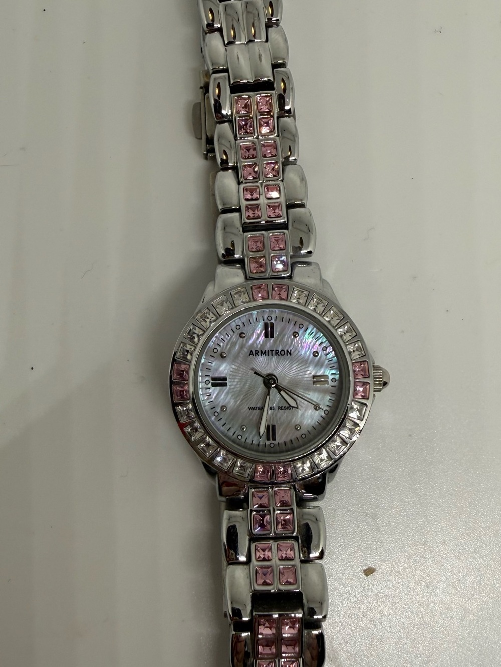 Armitron Silver Tone Women's Watch with Pink Crystal Accents